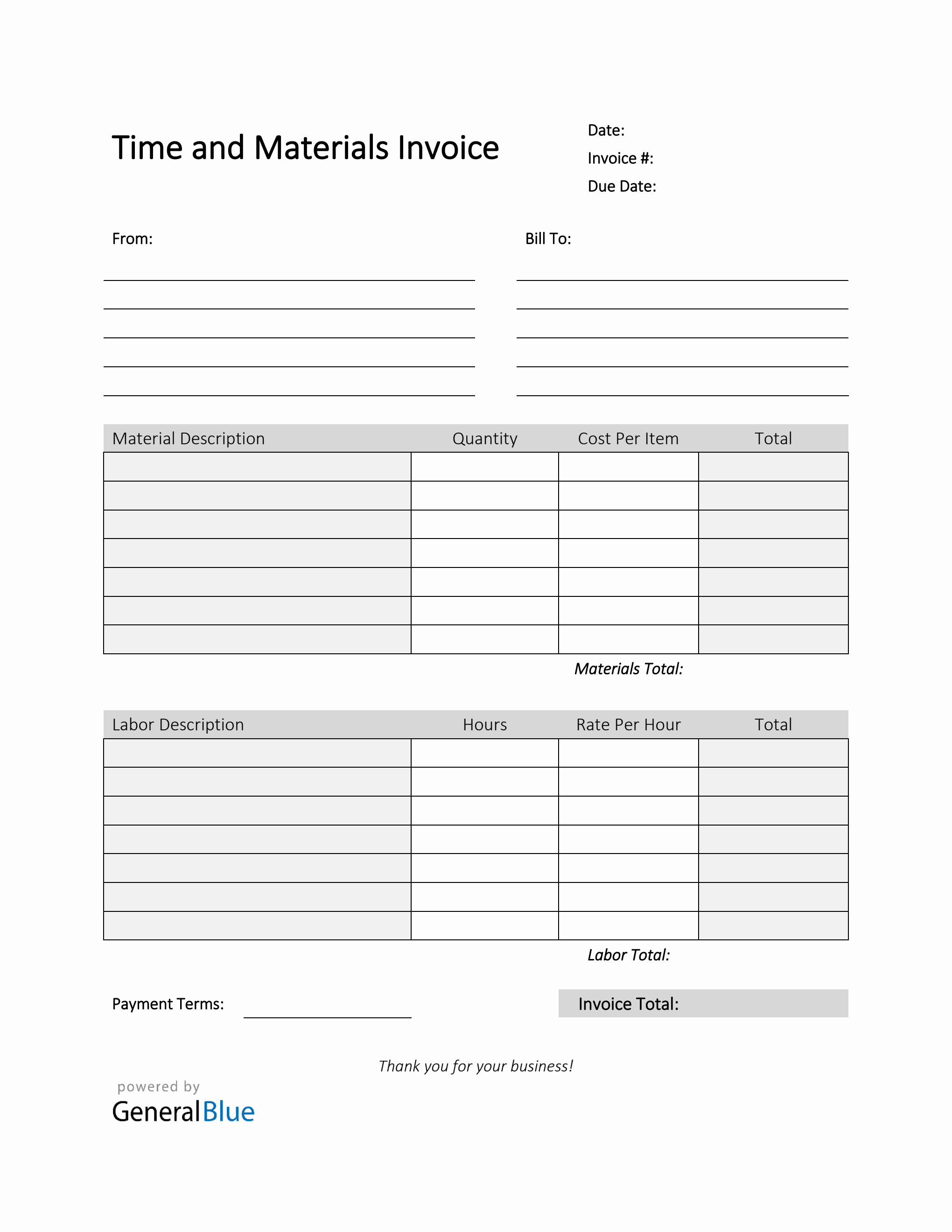 Time and Materials Invoice in PDF (Simple) Time and Materials Invoice in PDF (Simple)