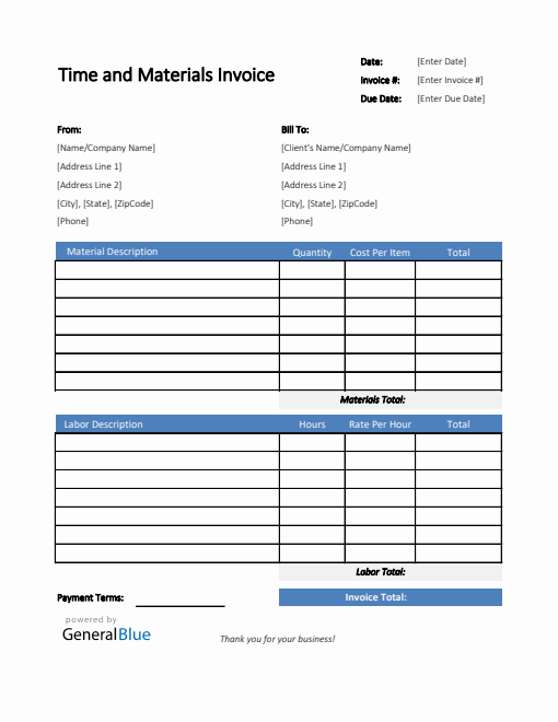 Time And Material Invoice Template