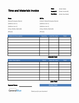 Time and Materials Invoice in Excel (Simple)
