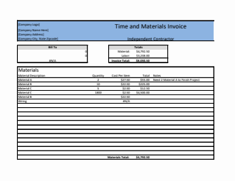 Free Time and Materials Invoice Template