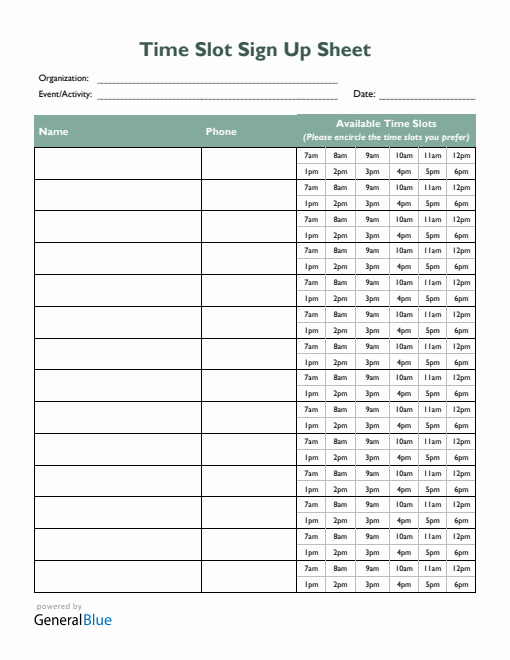 Sign Up Sheet Templates