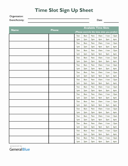 Sign Up Sheet Templates