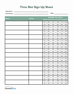 Time Slot Sign Up Sheet Template in Word (Green)