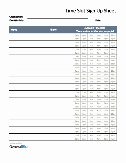 Sign Up Sheet Templates