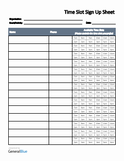 Time Slot Sign Up Sheet Template in Word (Basic)