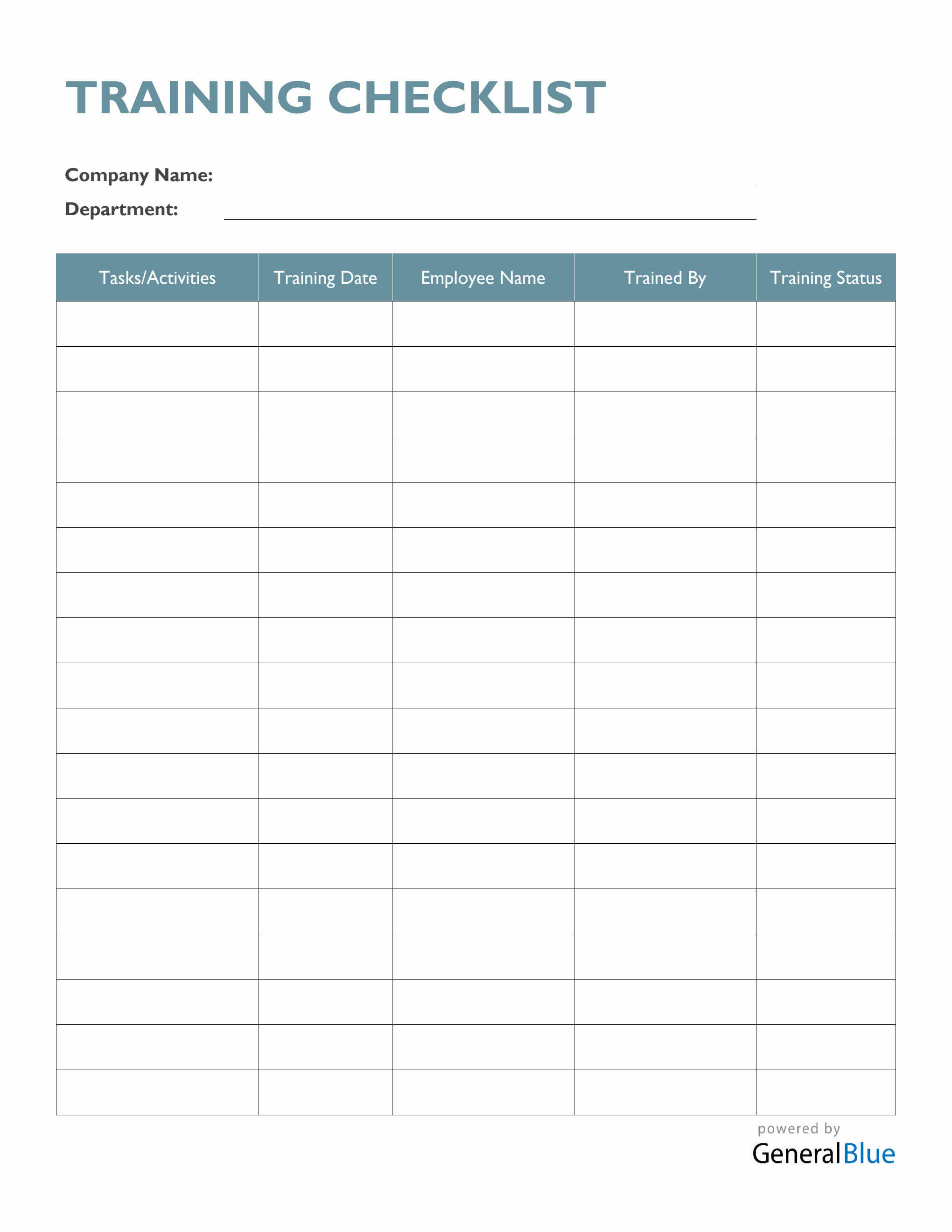 Training Checklist Templates Training Checklist Templates