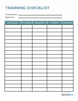 Training Checklist in Excel