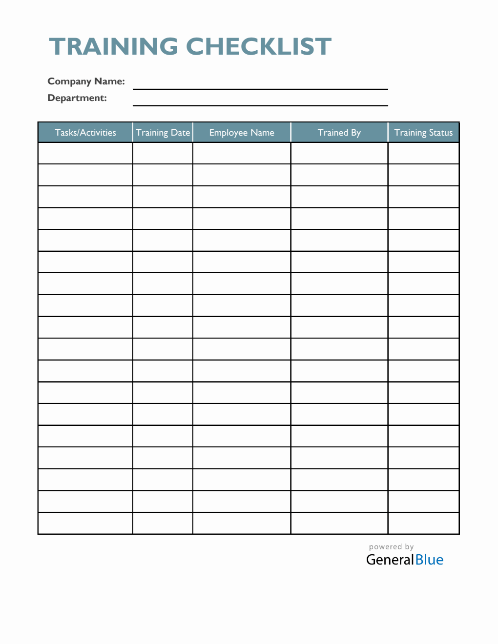 Training Checklist In Excel