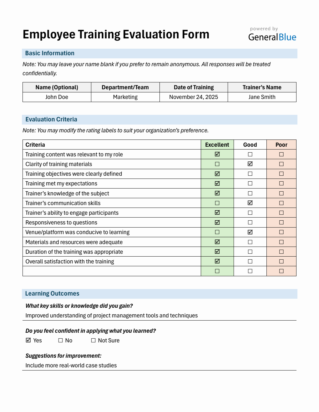 User Training Review Form Downloadable Training Evaluation Form – Free Download in Word