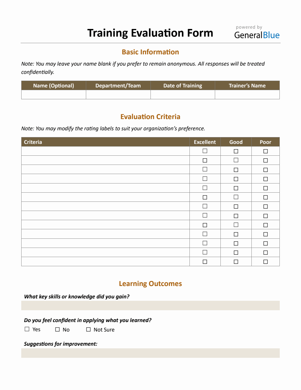 User Training Review Form One Page Training Evaluation Form – Free Download in Word