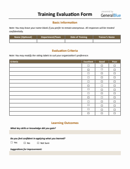 Customizable Training Evaluation Form – Free Download in Word