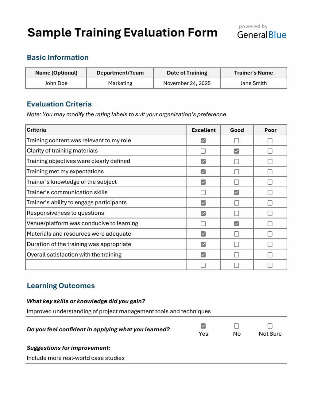  Training Evaluation Form – Free Download in Excel