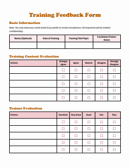 2 Page Layout Training Feedback Form Template Word