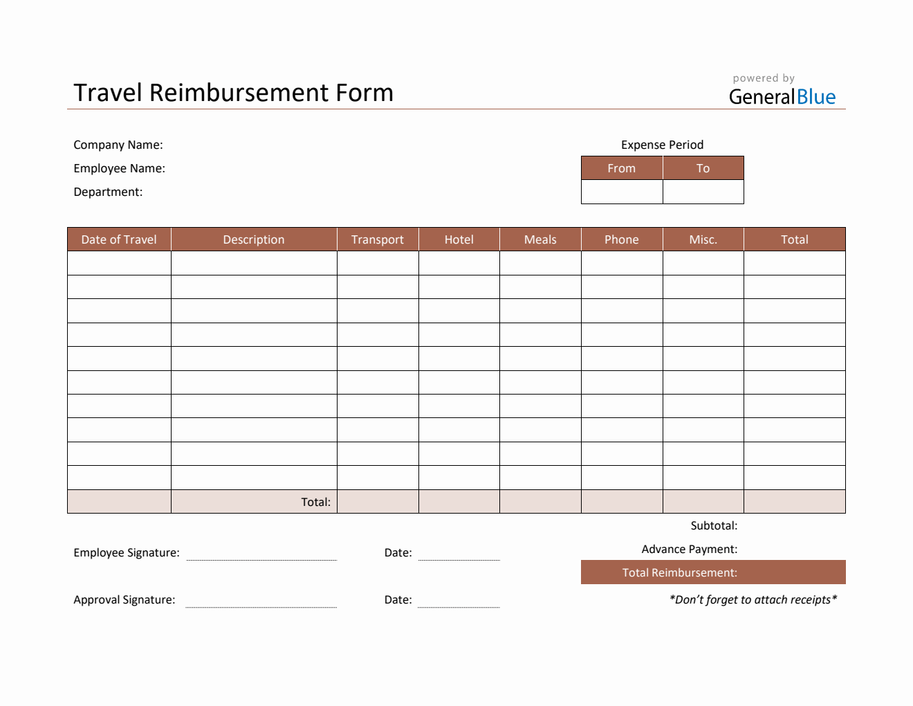 travel reimbursement form in word (simple)