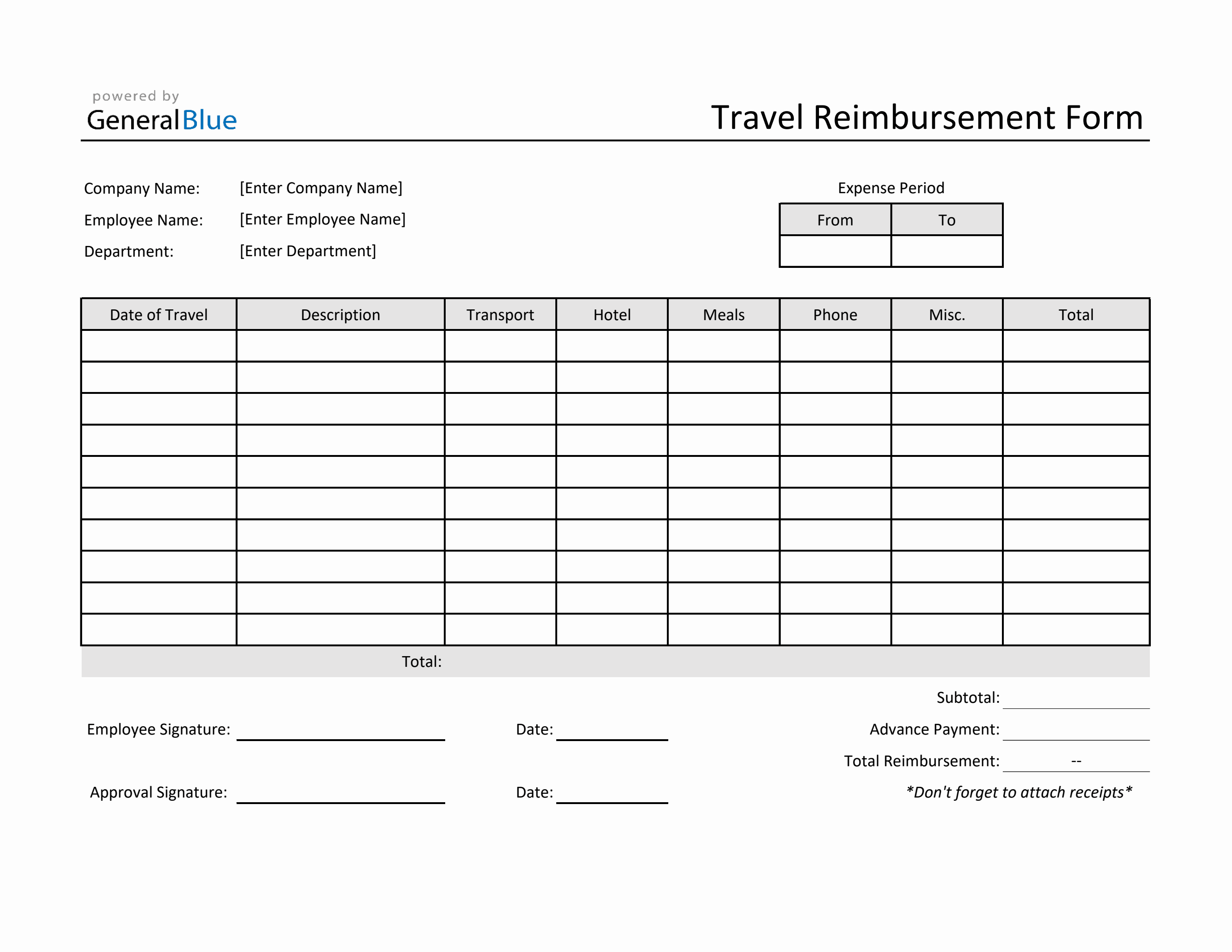 Travel Reimbursement Form in Excel (Simple)