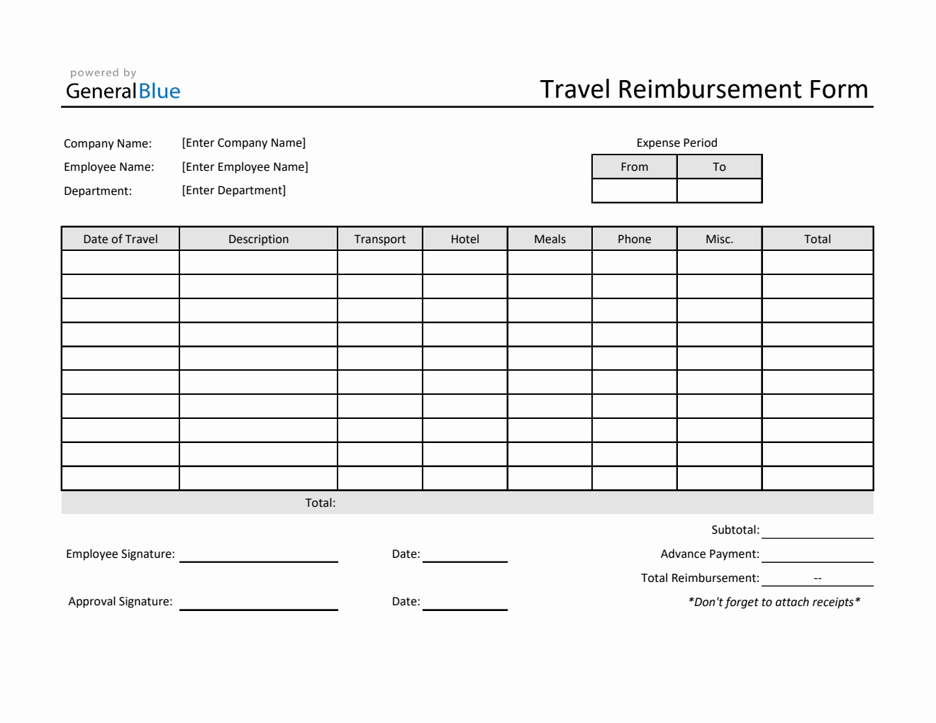 Reimbursement Templates