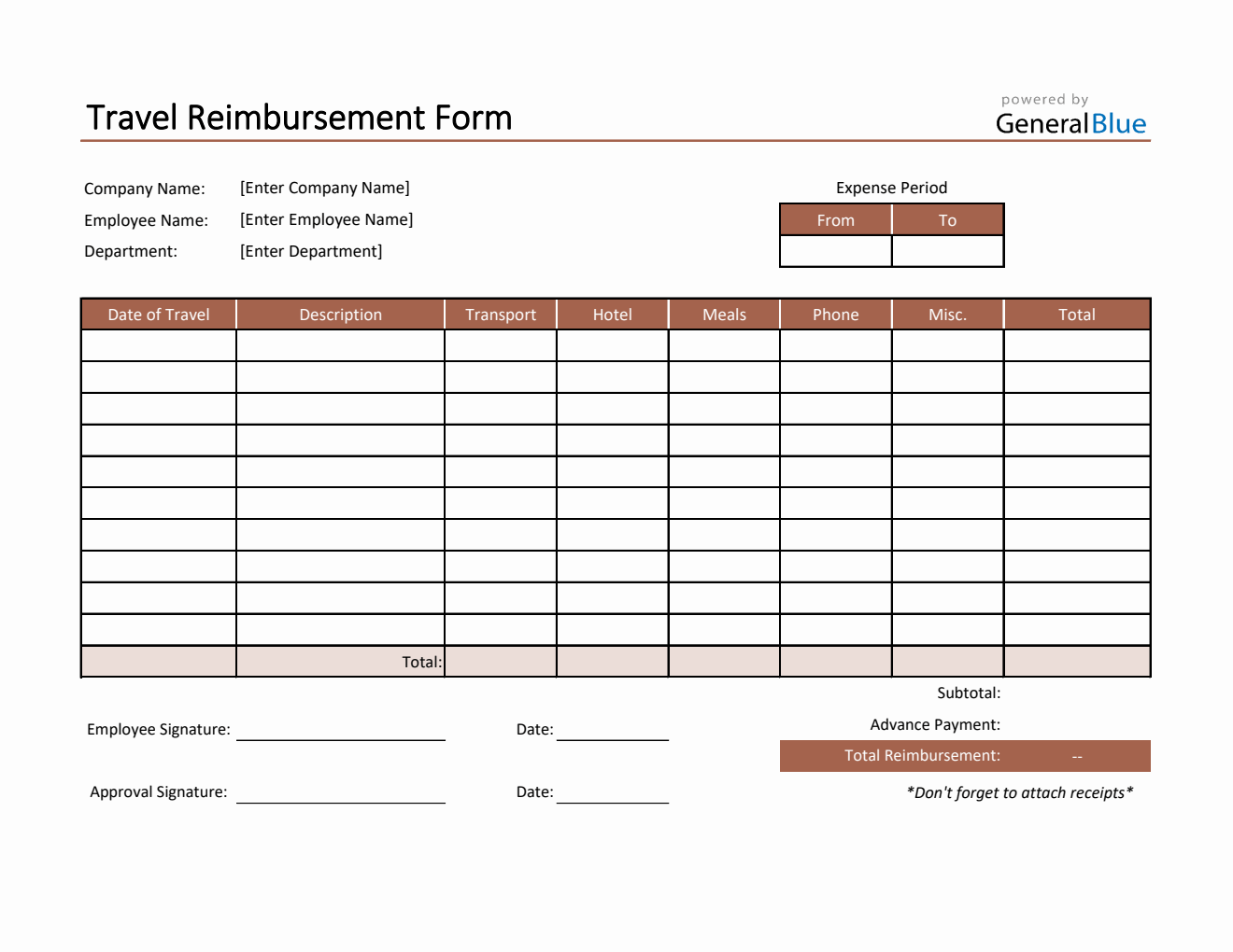 Travel Reimbursement Form in Excel (Basic)