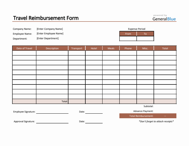Travel Reimbursement Form in Excel (Basic)