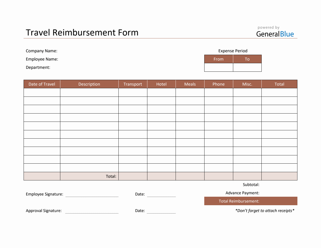 Travel Reimbursement Form in PDF (Basic)