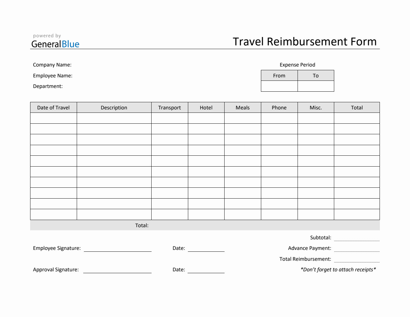 Travel Reimbursement Form in PDF (Simple)