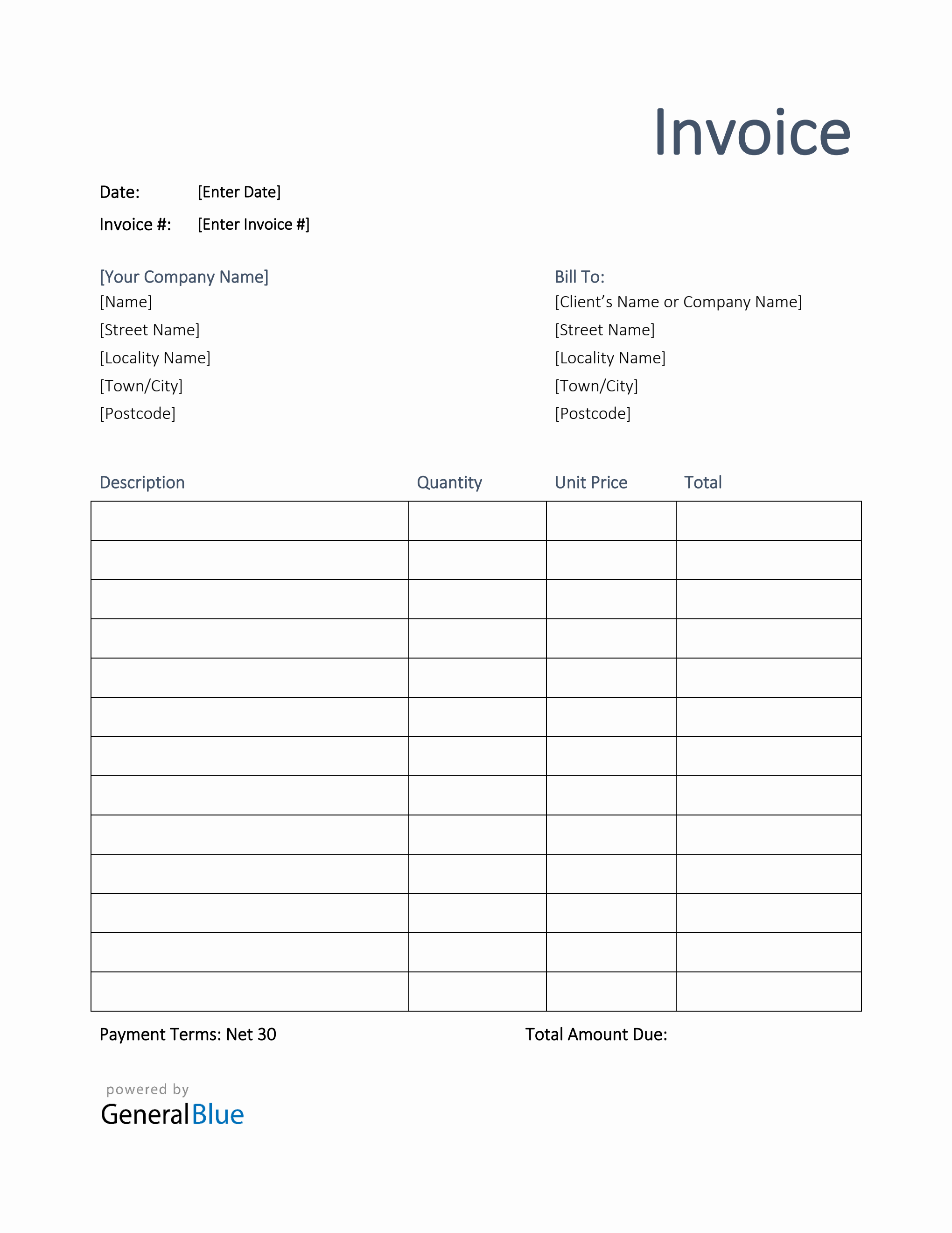 Invoice Template For U K In Word Printable