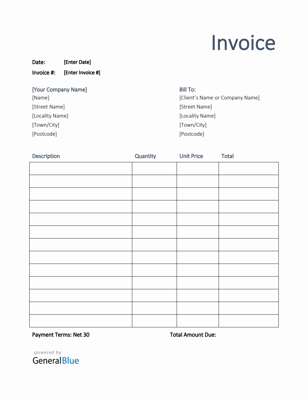 Invoice Template for U.K. in Word (Printable)