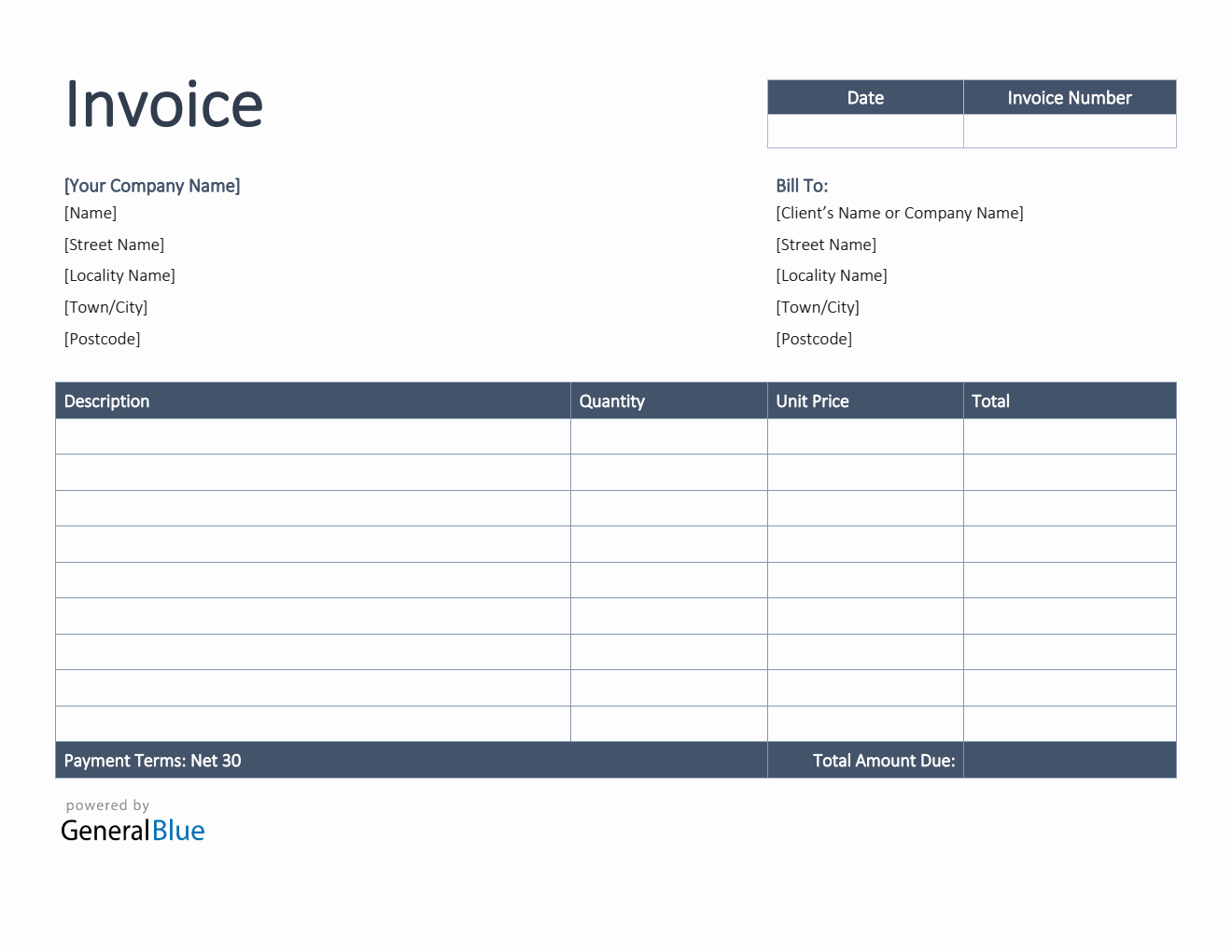 Invoice Template for U.K. in Word (Bordered)