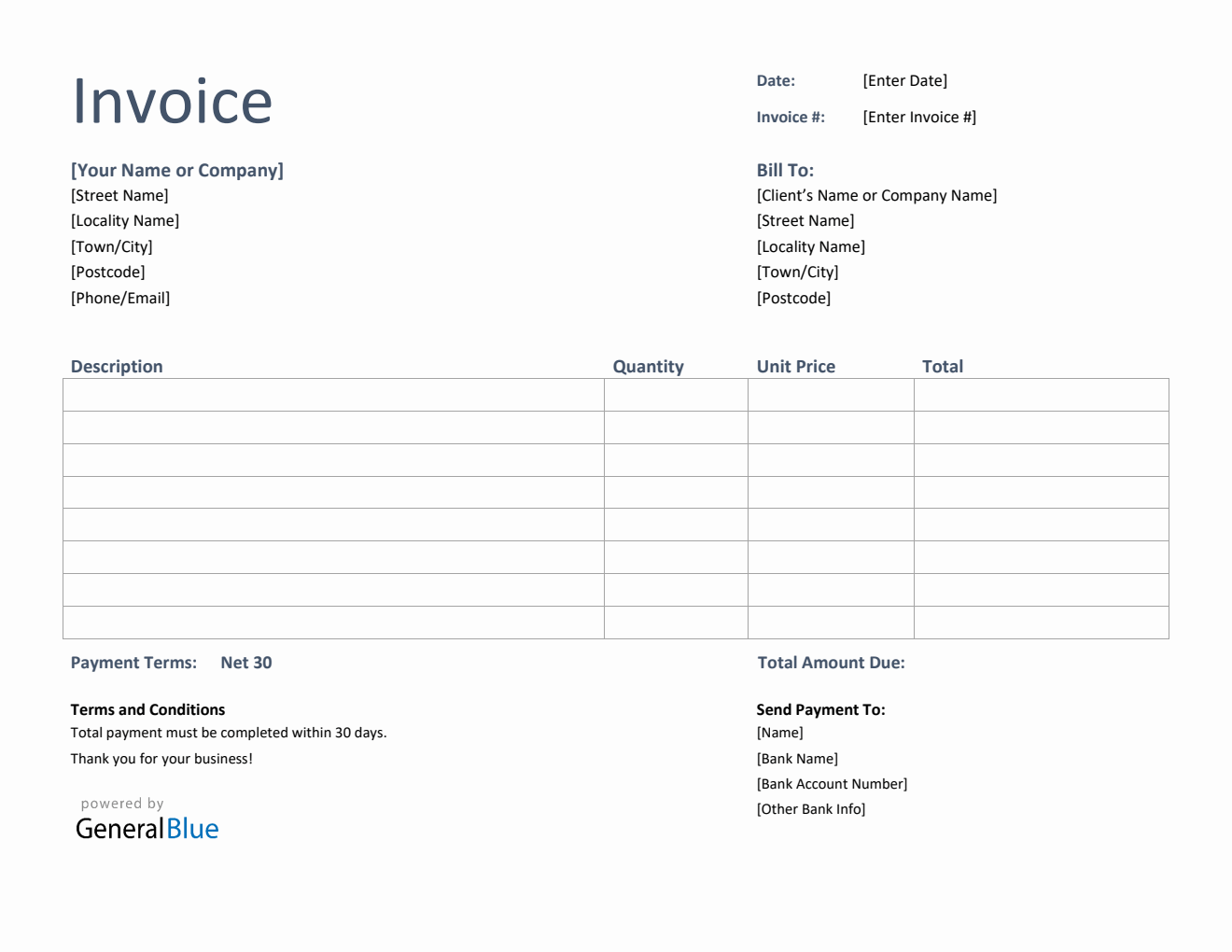 Invoice Template for U.K. in Word (Basic) Inside Business Invoice Template Uk