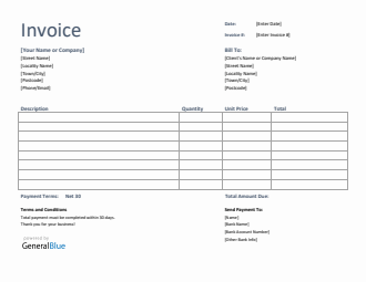 Invoice Template for U.K. in Word (Basic)