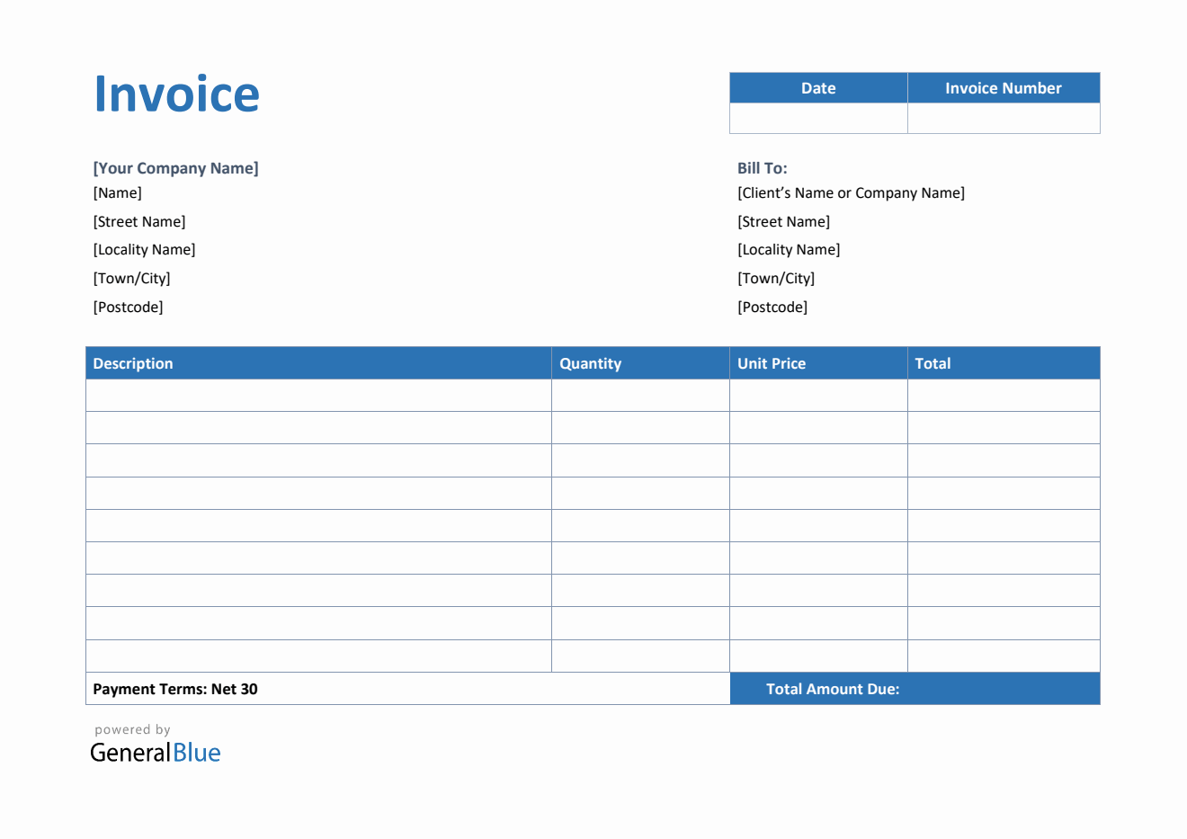 Invoice Template for U.K. in Word (Colorful)