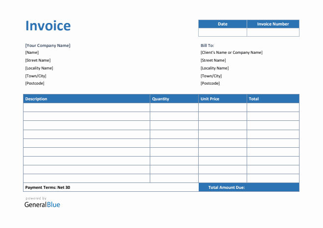 Invoice Template for U.K. in Word (Colorful)