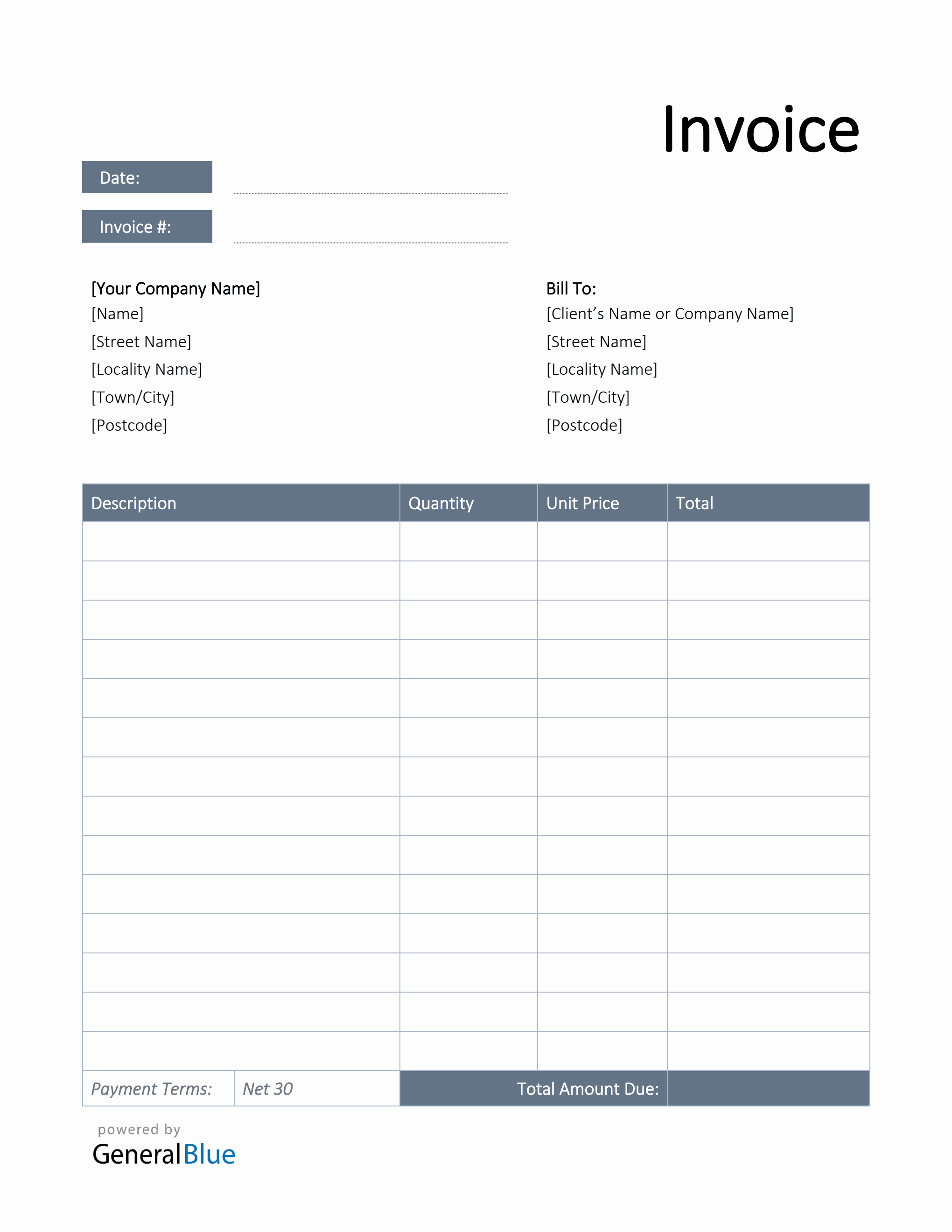 Invoice Template for U.K. in Word (Simple) Inside Business Invoice Template Uk