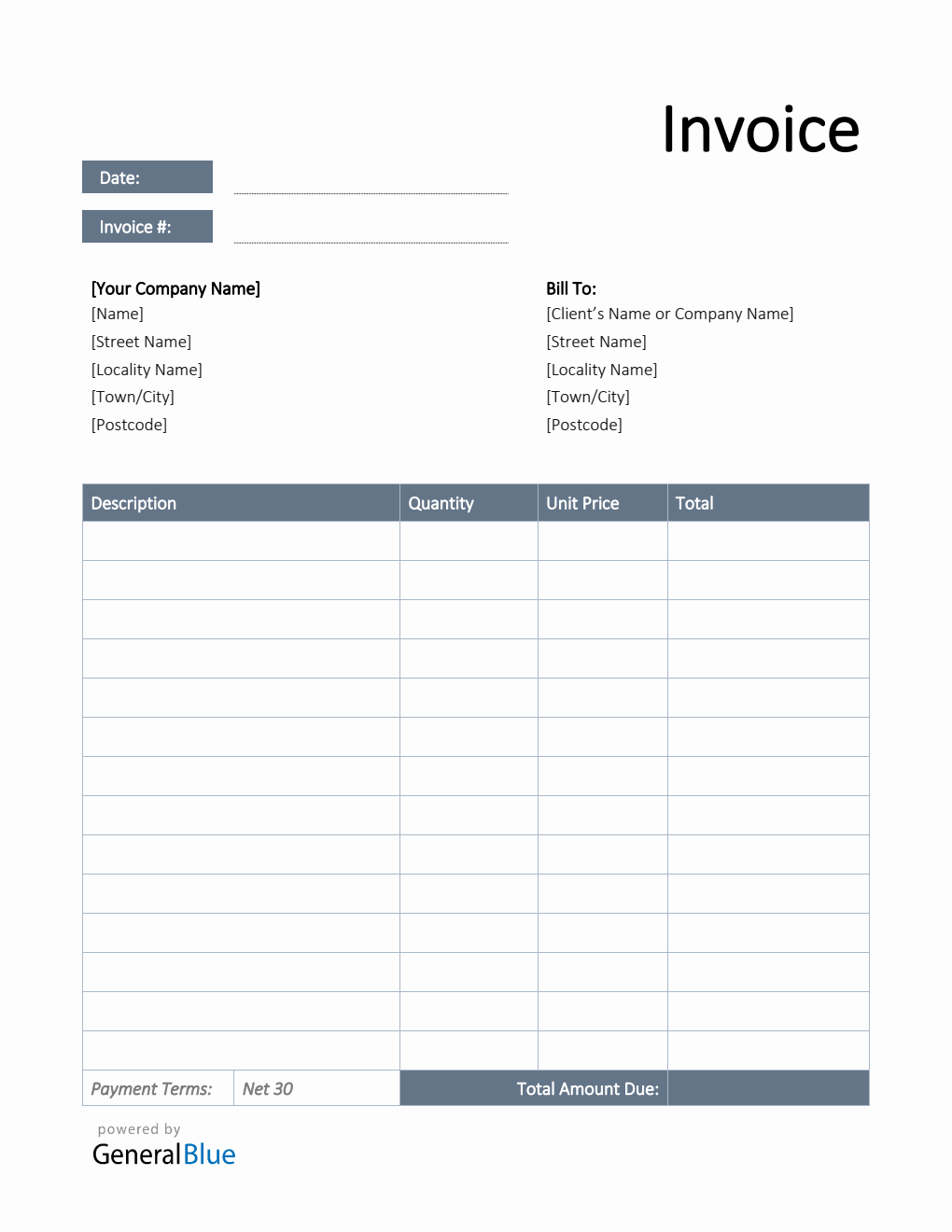Invoice Template for U.K. in Word (Simple)