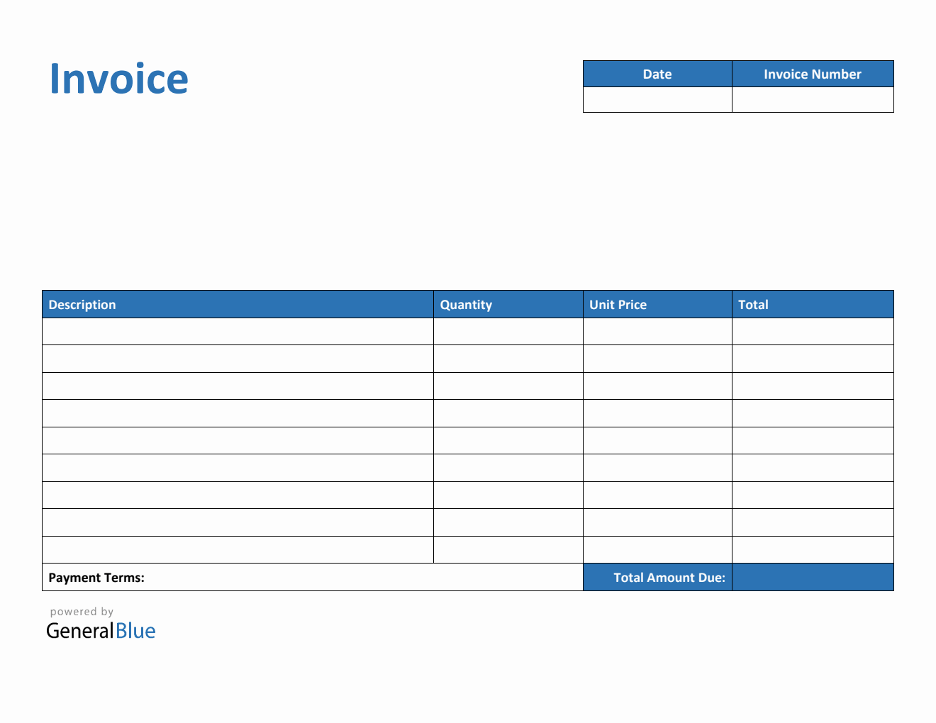 Invoice Template for U.K. in PDF (Blue)