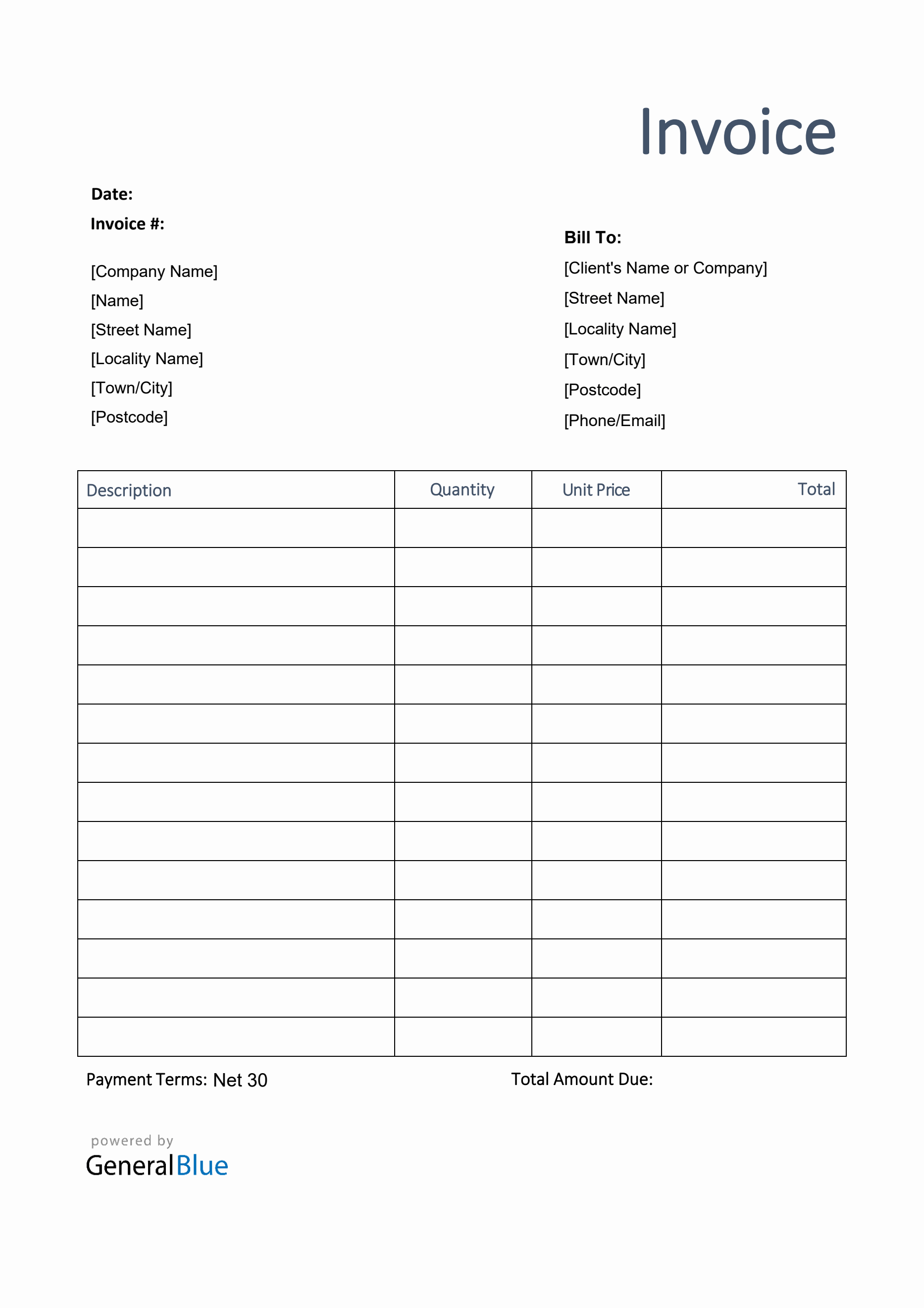Invoice Template For U K In PDF Printable