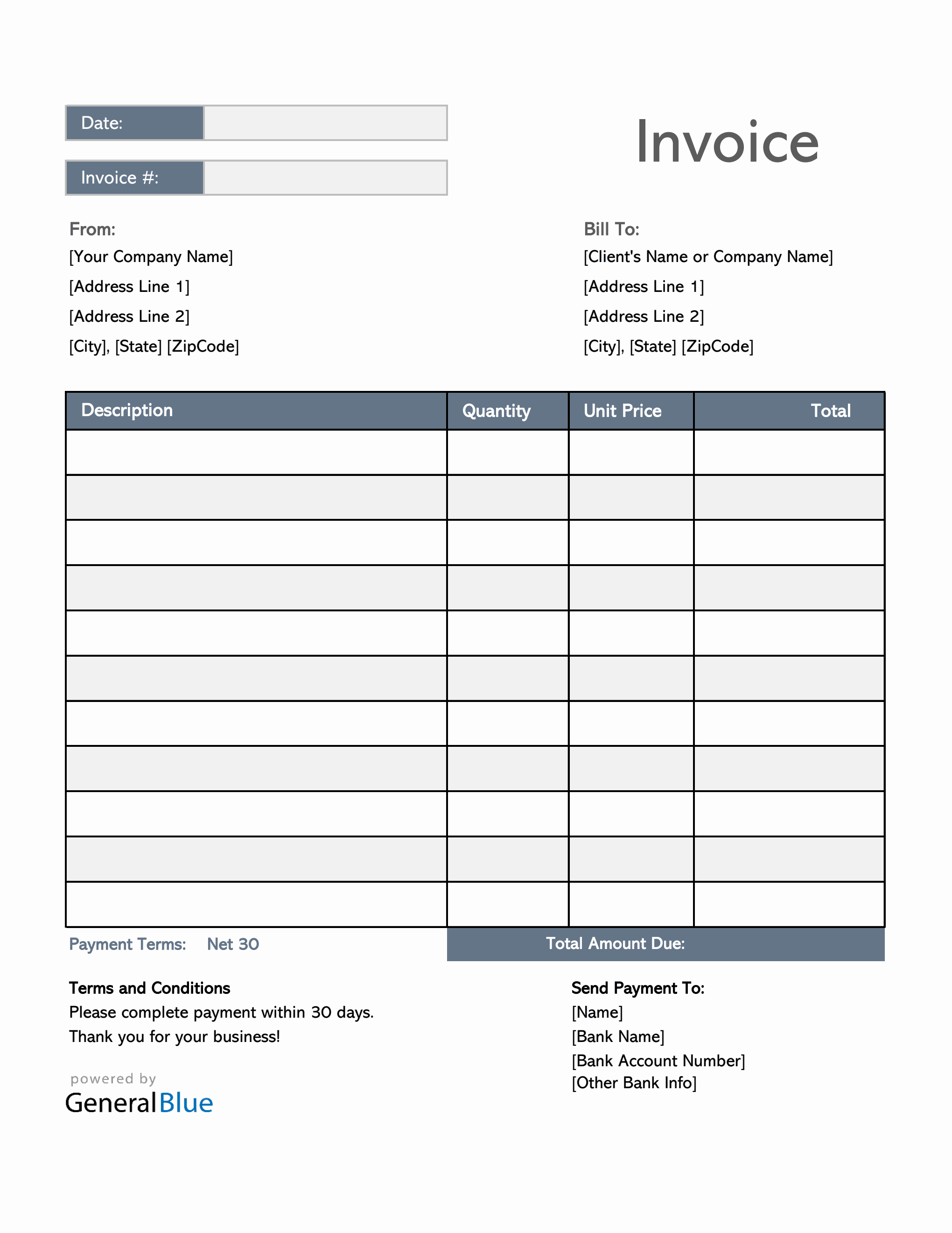 U.S. Invoice Template in Excel (Simple)
