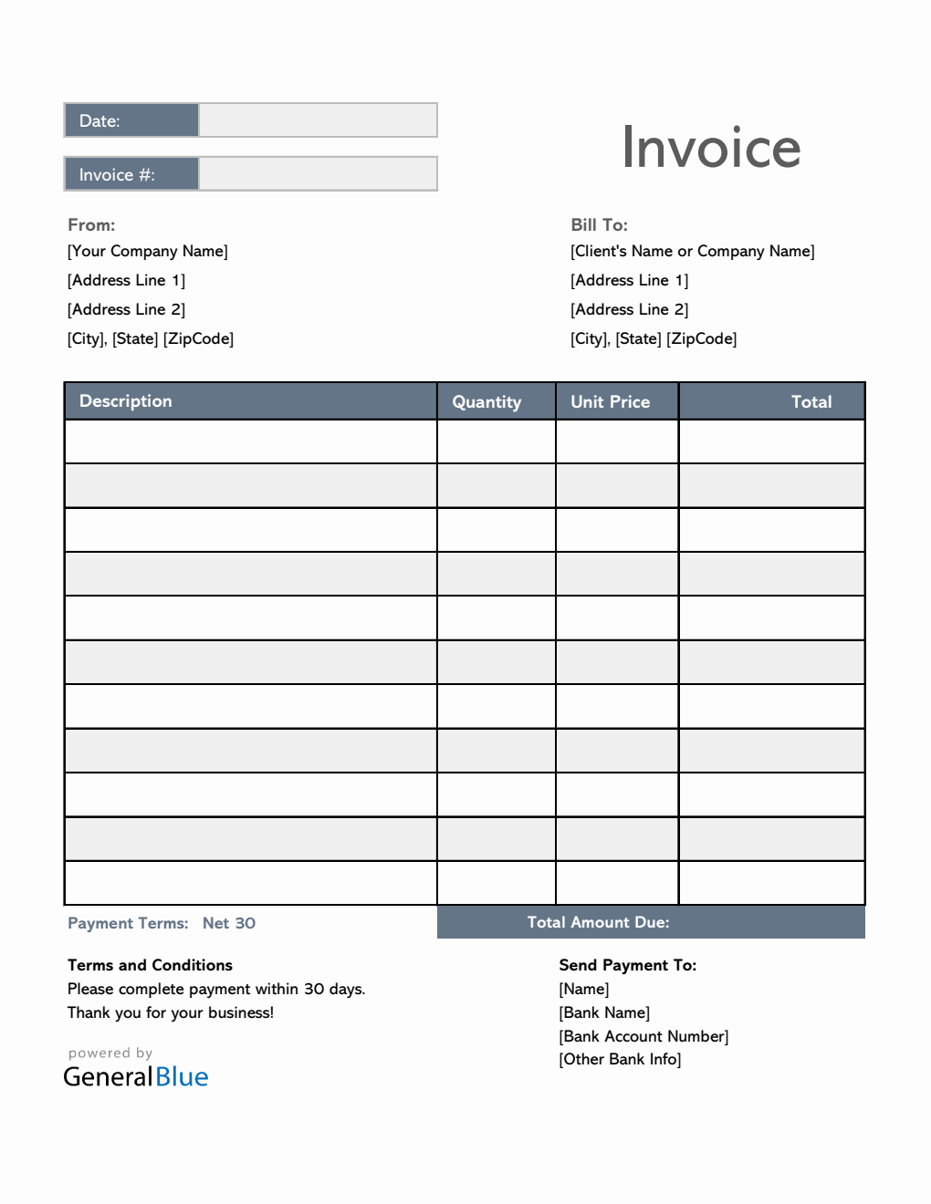 U.S. Invoice Template in Excel (Simple)