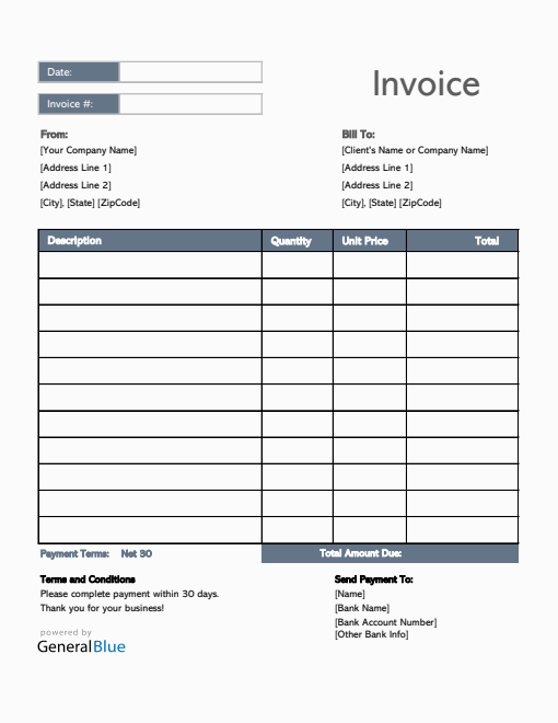 U.S. Invoice Template in Excel (Simple)