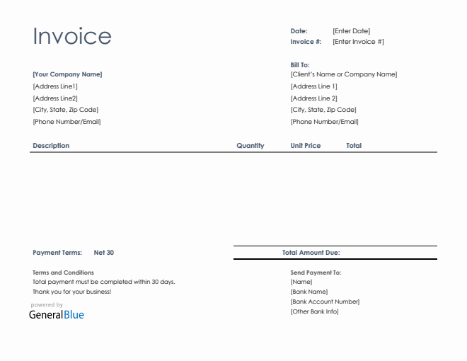 U.S. Invoice Template in Word (Basic)