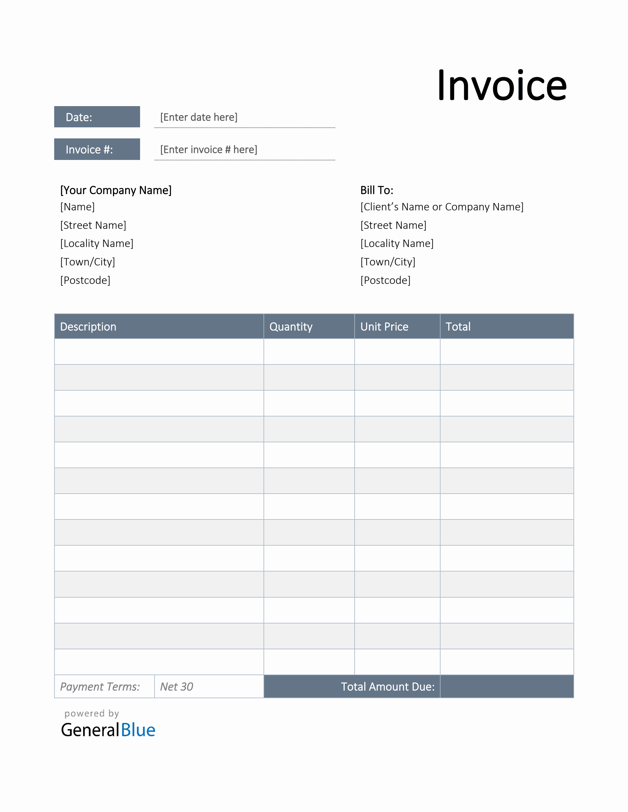 U.S. Invoice Template in Word (Simple) Within Generic Invoice Template Word
