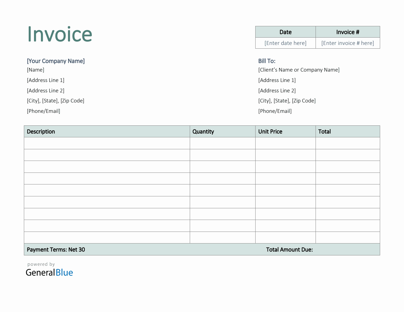 U.S. Invoice Template in Word (Plain)