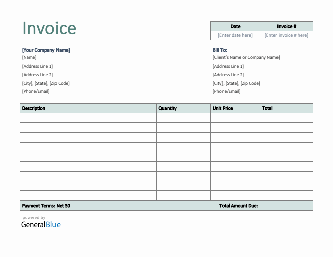 U.S. Invoice Template in Word (Plain)