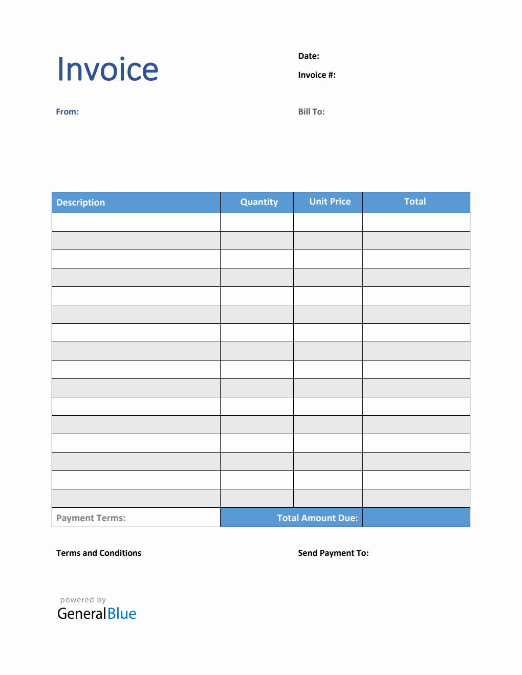 U.S. Invoice Template in PDF (Striped)