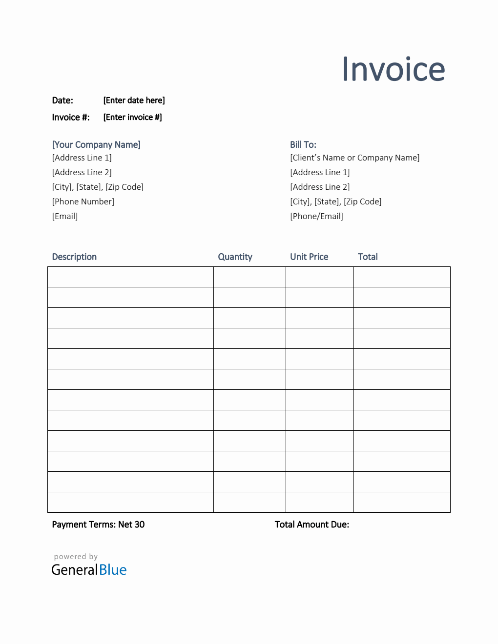 U.S. Invoice Template in Word (Printable)