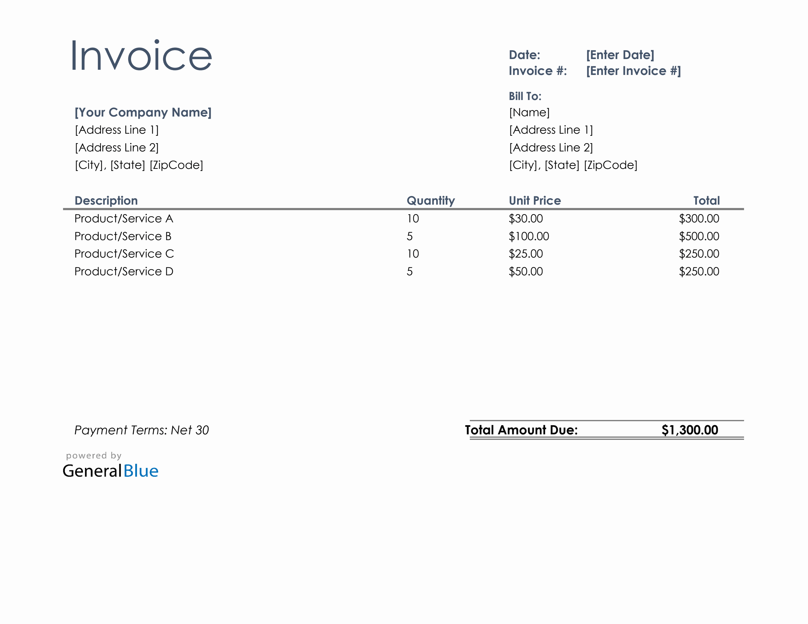 U S Invoice Template In Excel Basic