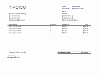 U.S. Invoice Template in Excel (Basic)