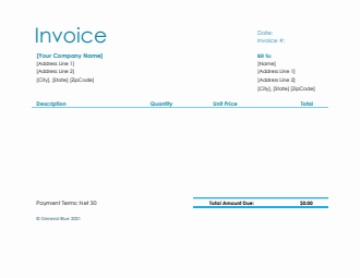 U.S. Invoice Template in Excel (Blue)