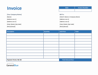 U.S. Invoice Template in Word (Blue)