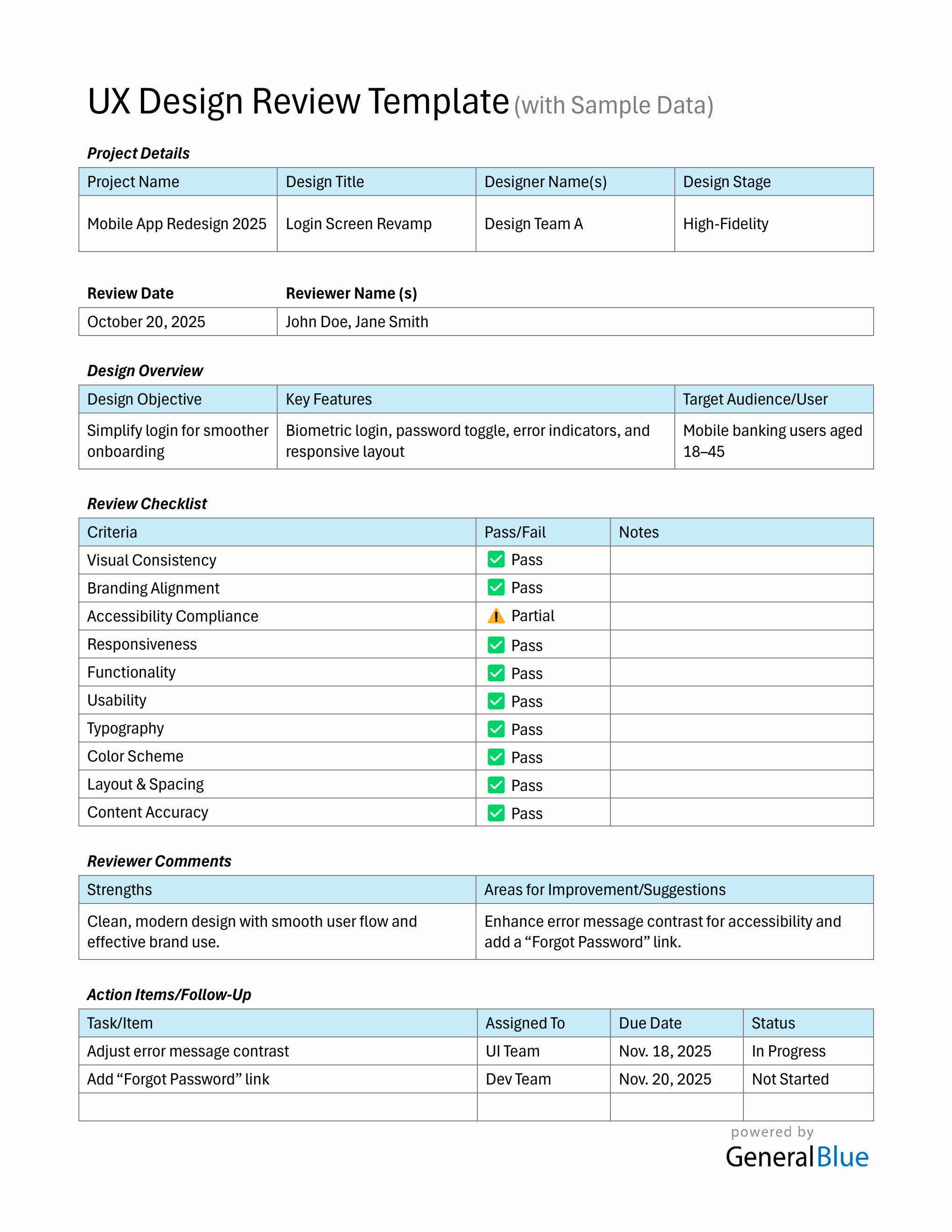 UX Design Review Template (Word Format)