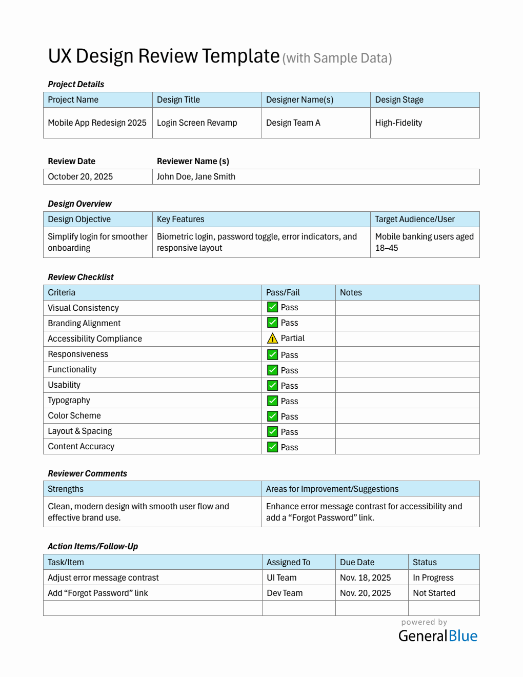 UX Design Review Template (Word Format)